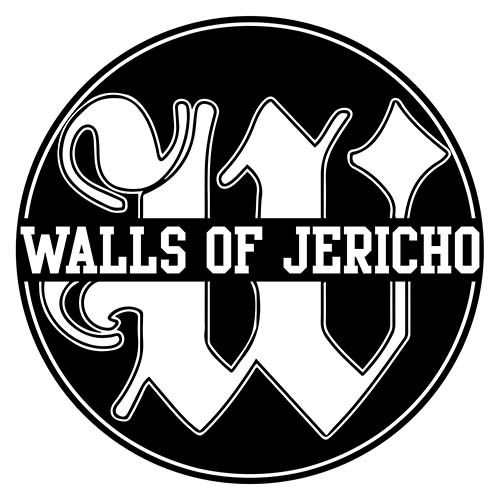 Band logo Walls Of Jericho - white font-colour - black/white background