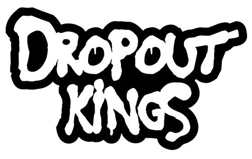 Band Logo Dropout Kings - white font-colour - black and white border - transparent background