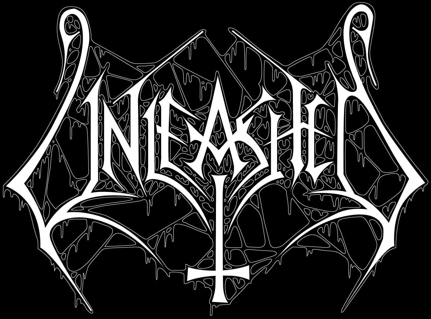 Band logo Unleashed white font-colour black background