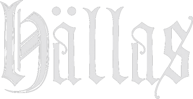 Band logo Haellas - white font-colour, transparent background